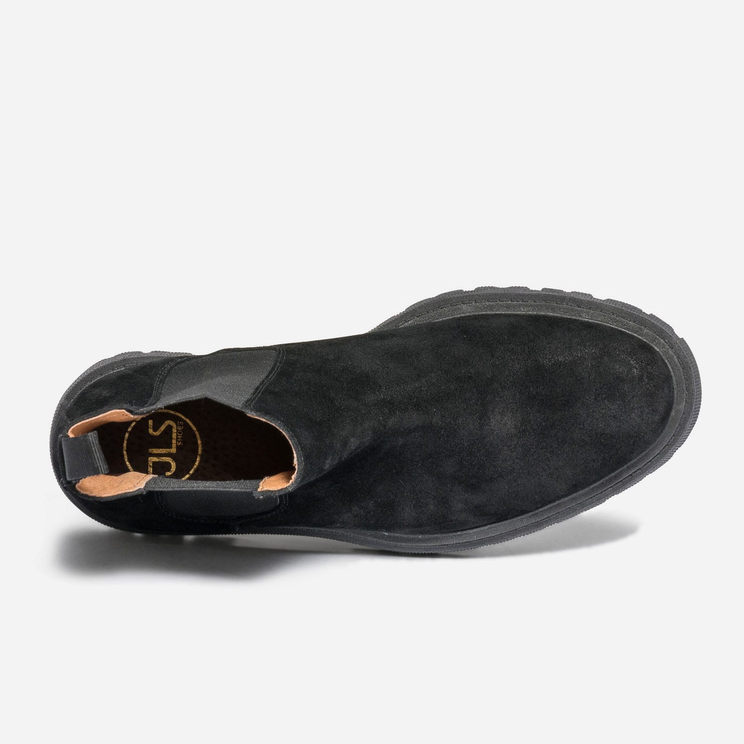 Chelsea boots noir en cuir velours à semelle crantée