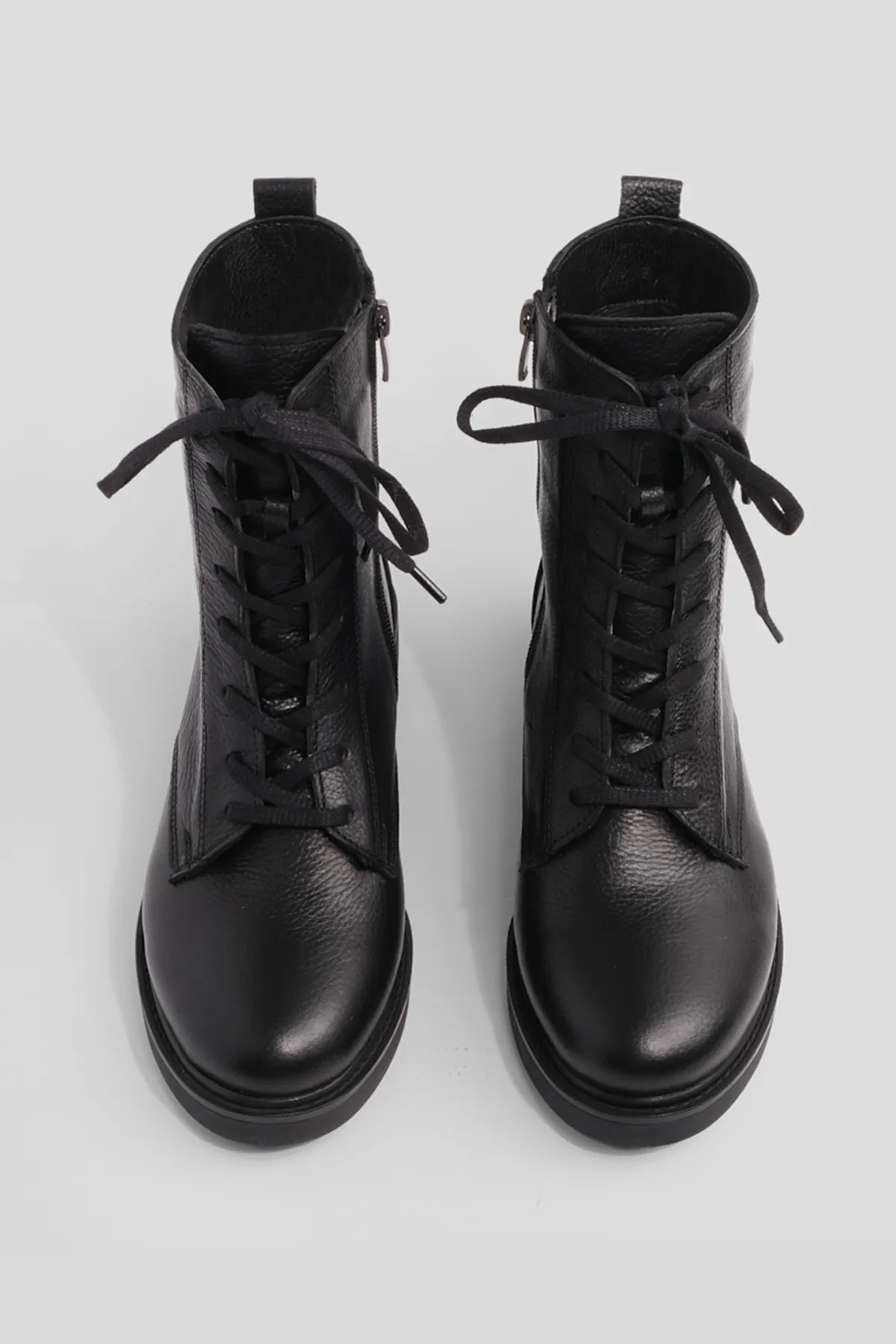 Marjin  Damen-Stiefel aus echtem Leder, Schnürung, Reißverschluss, Spitze, Schwarz