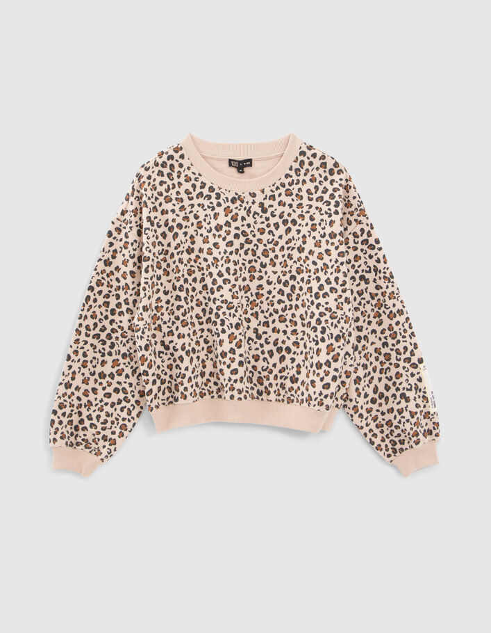 Sweat beige à motif léopard fille
