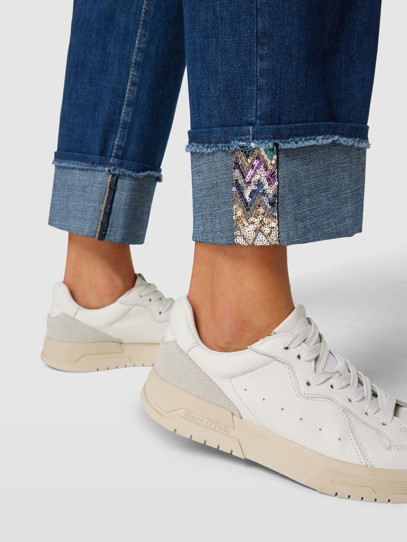 Straight Fit Jeans mit Zierbesatz Modell 'Paris' in blau