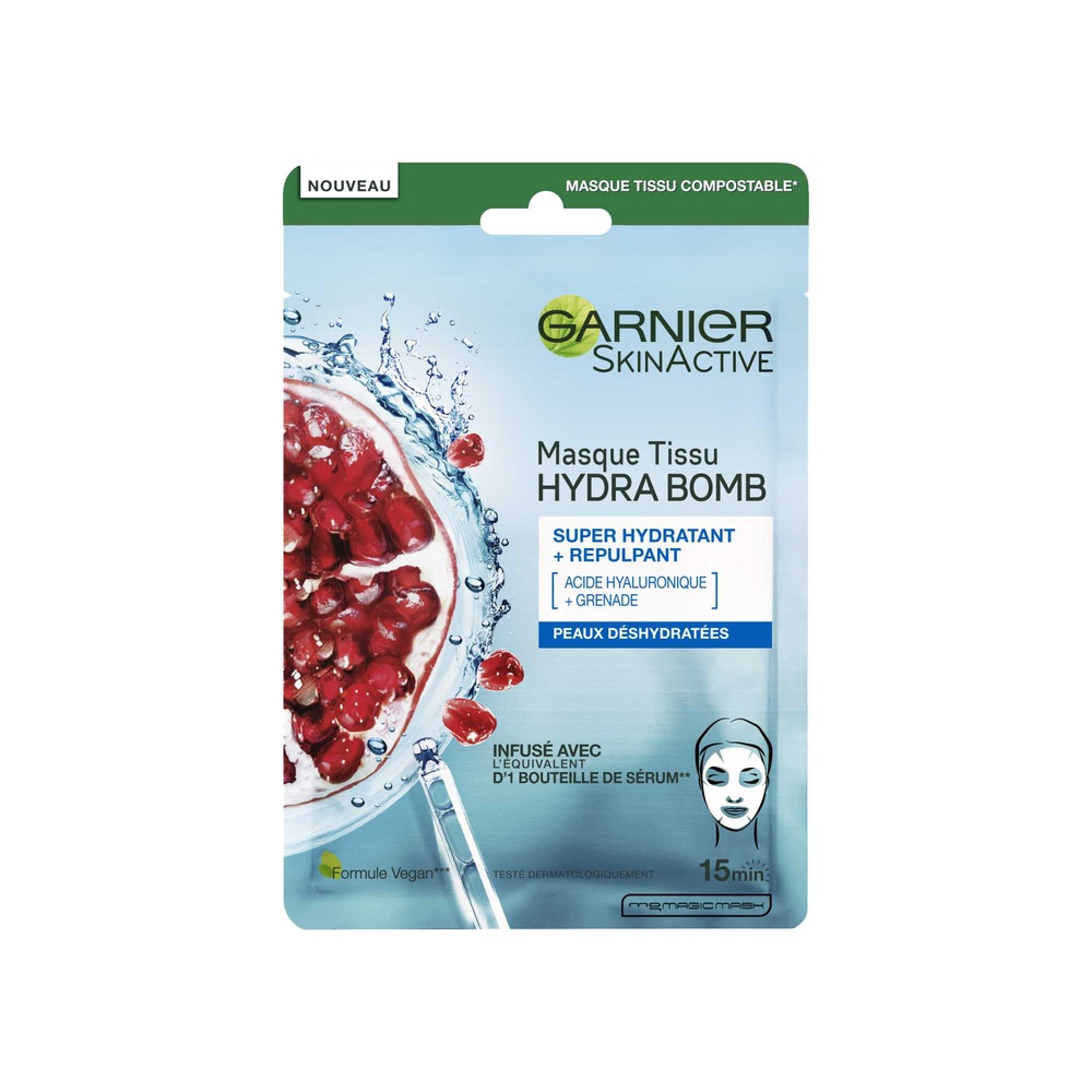 garnier SkinActive HydraBomb Masque Tissu hydratant Grenade et Acidehyaluronique