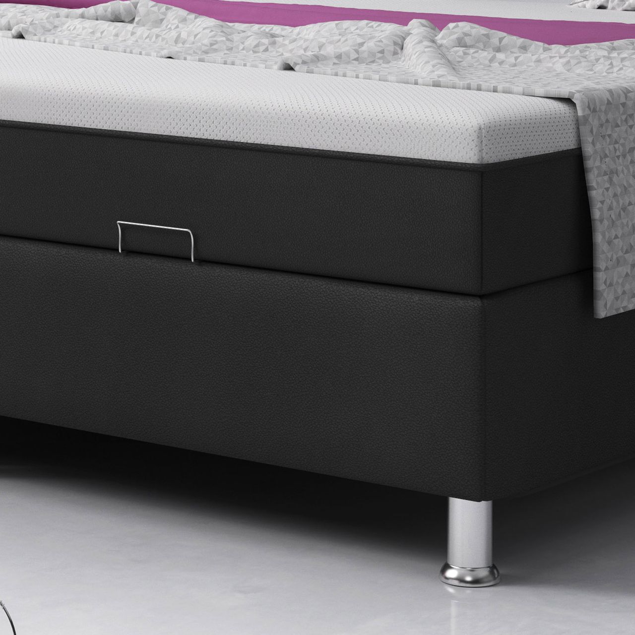 IHG Boxspringbett Milano 180x200 Bettkasten Kunstleder Schwarz TYP 6 mit integriertem Topper