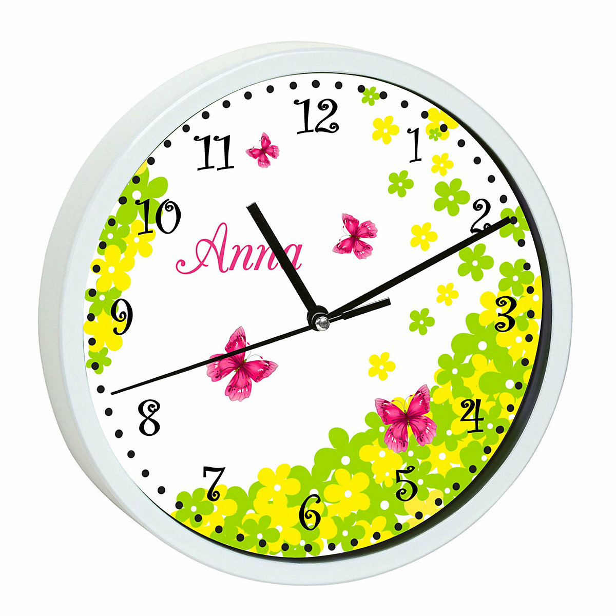 Kinder Wanduhr personalisiert mit Name Schmetterling Blume