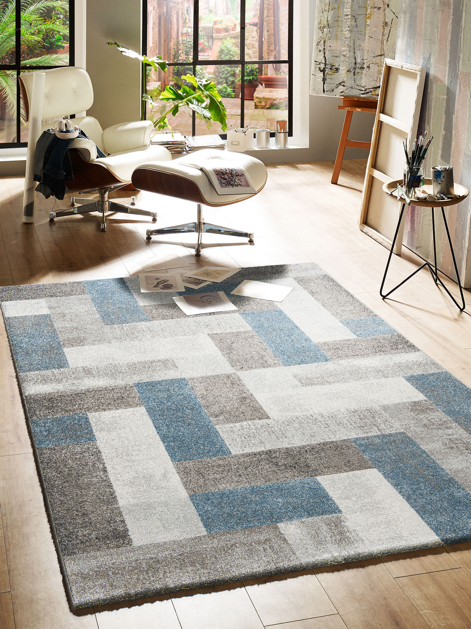 Urban Maze Moderner Teppich, Blue Avenue