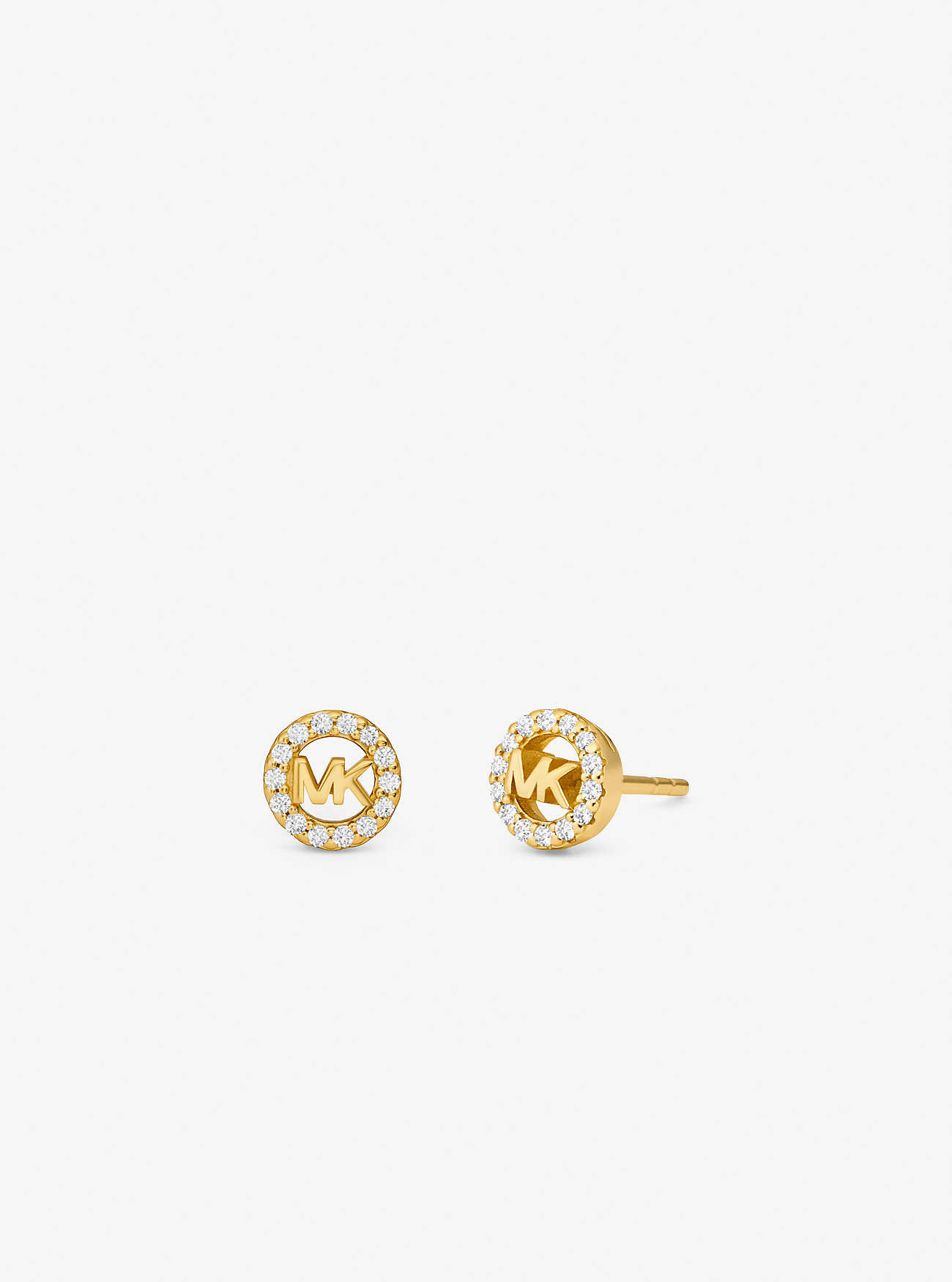 Fulton Precious-Metal Plated Sterling Silver Pavé Logo Charm Stud Earrings - GOLD