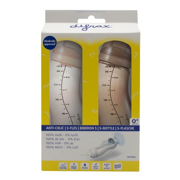 Difrax Natural 0 M S-palack 2 db-os kiszerelésben rózsaszín, szürke, 2 x 250 ml