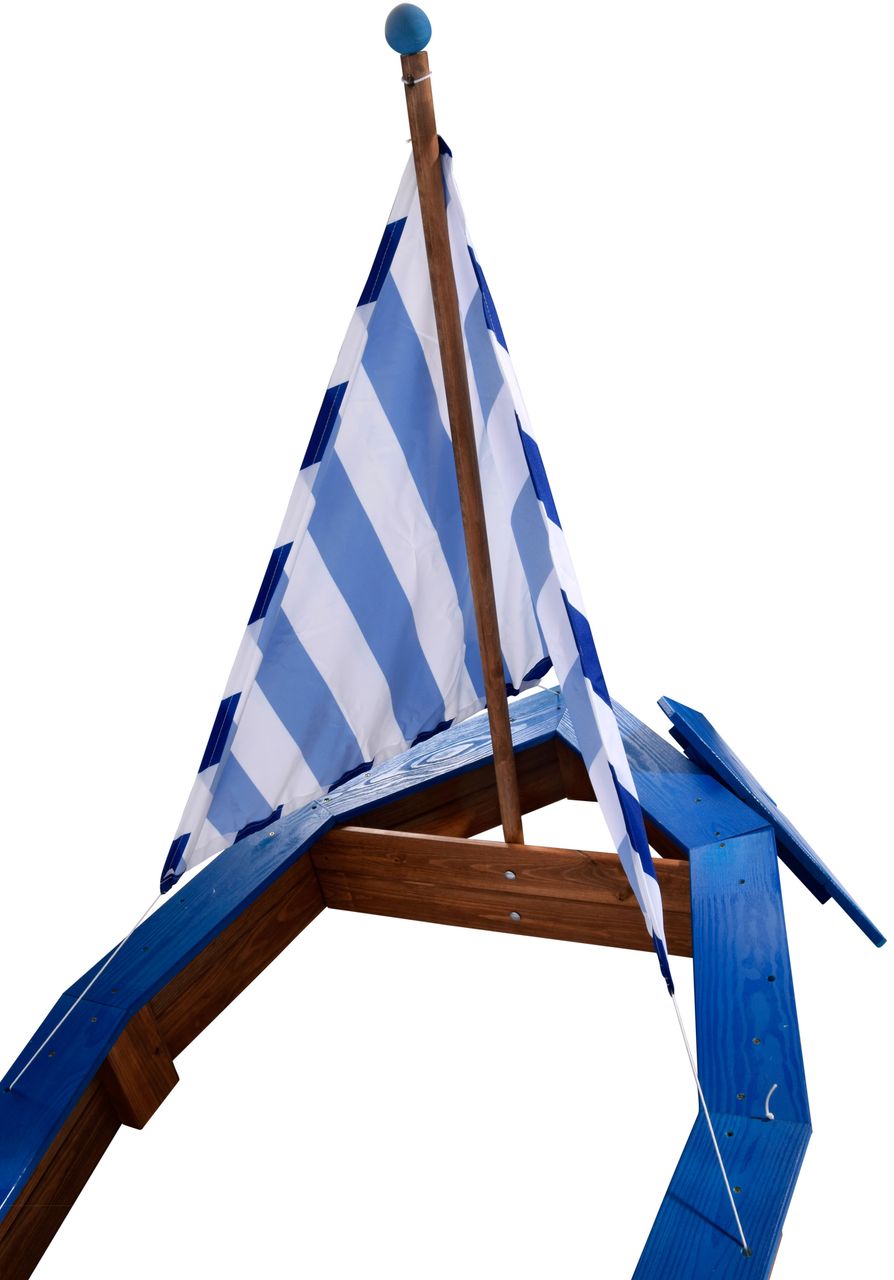dobar Sandkasten im Schiffs-Form mit blau-weißem Segel