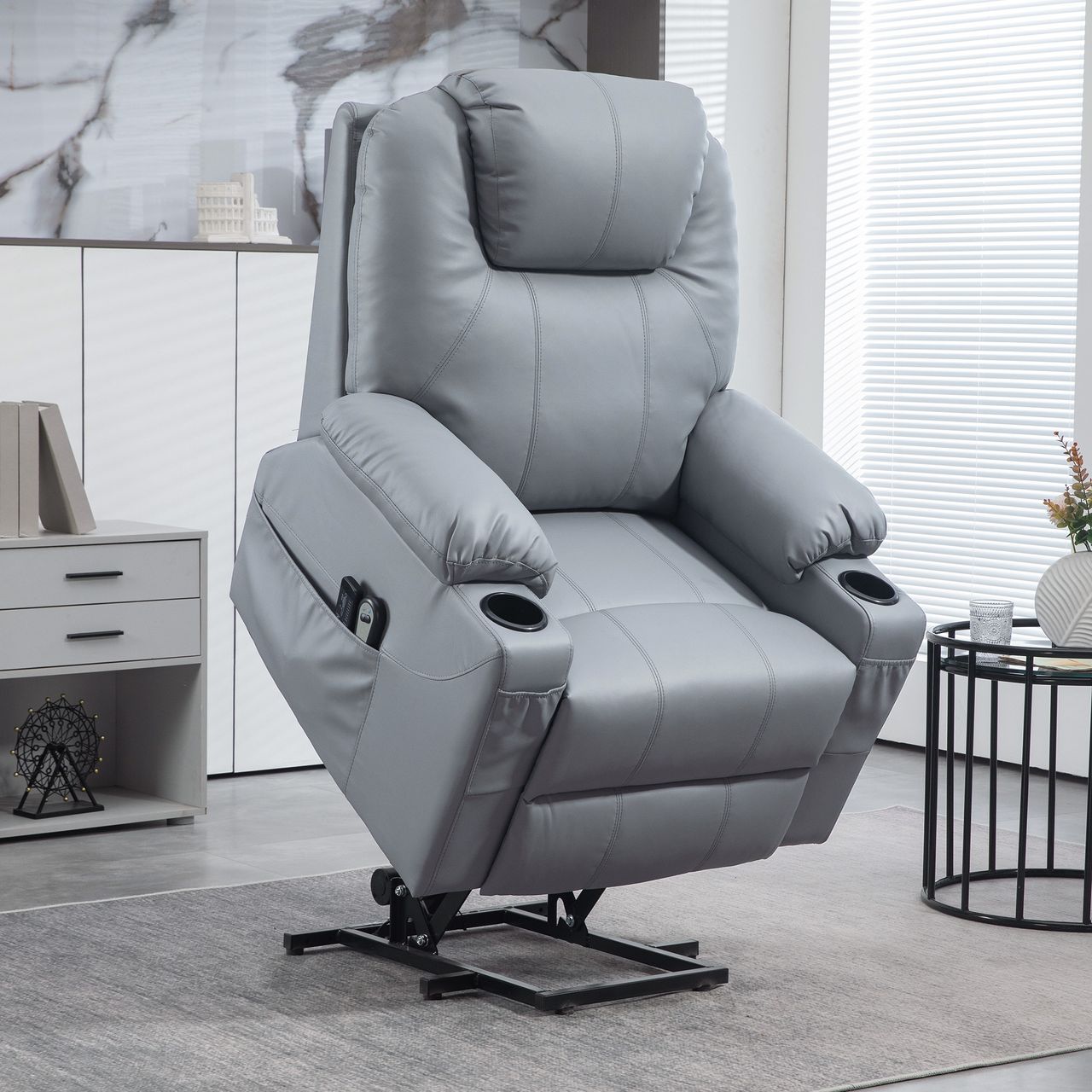 HOMCOM Fernsehsessel mit Aufstehhilfe Elektrisch, Relaxsessel mit Massagefunktion Grau