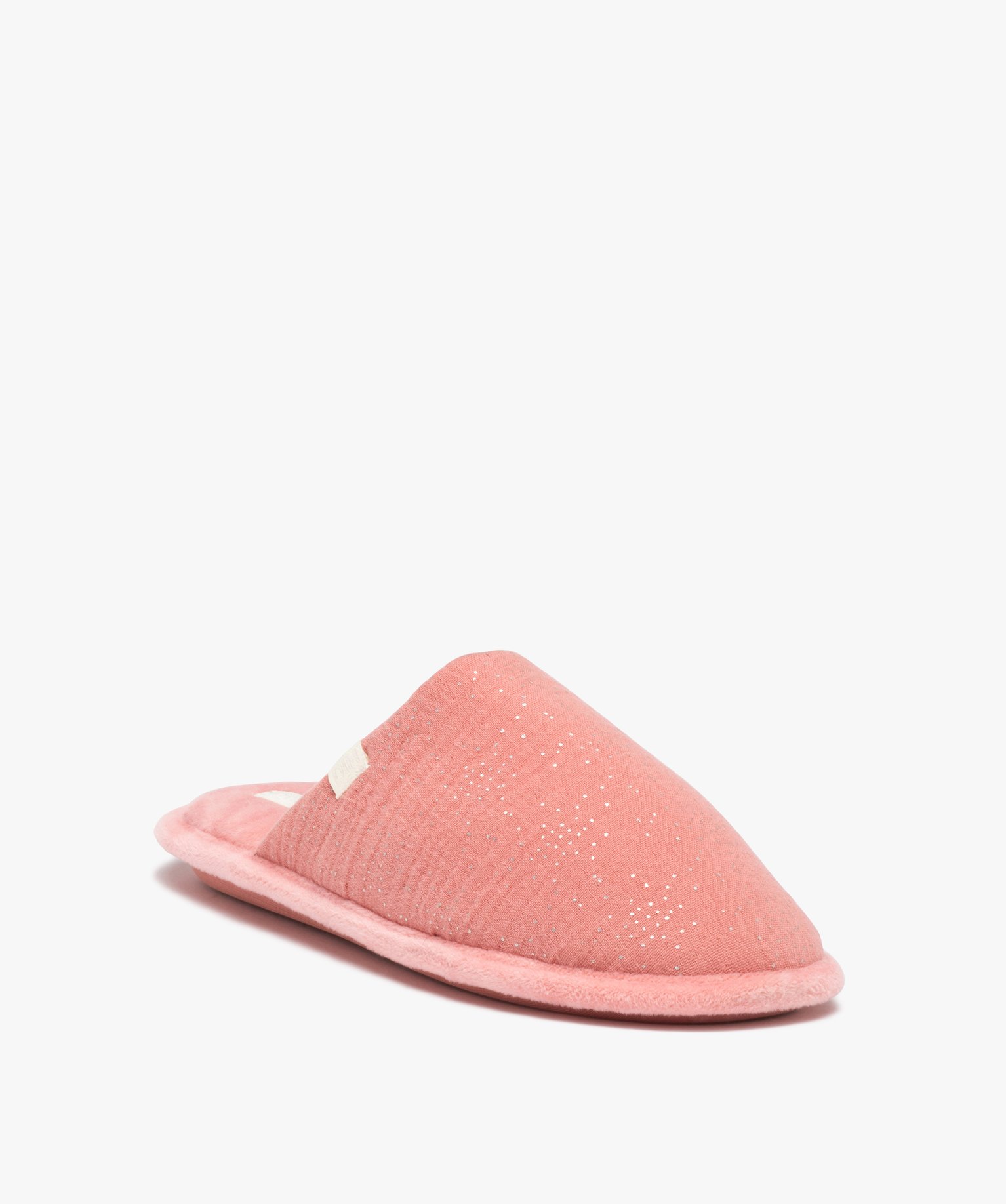 Chaussons femme mules avec dessus en gaze pailletée – Dim rose | GEMO