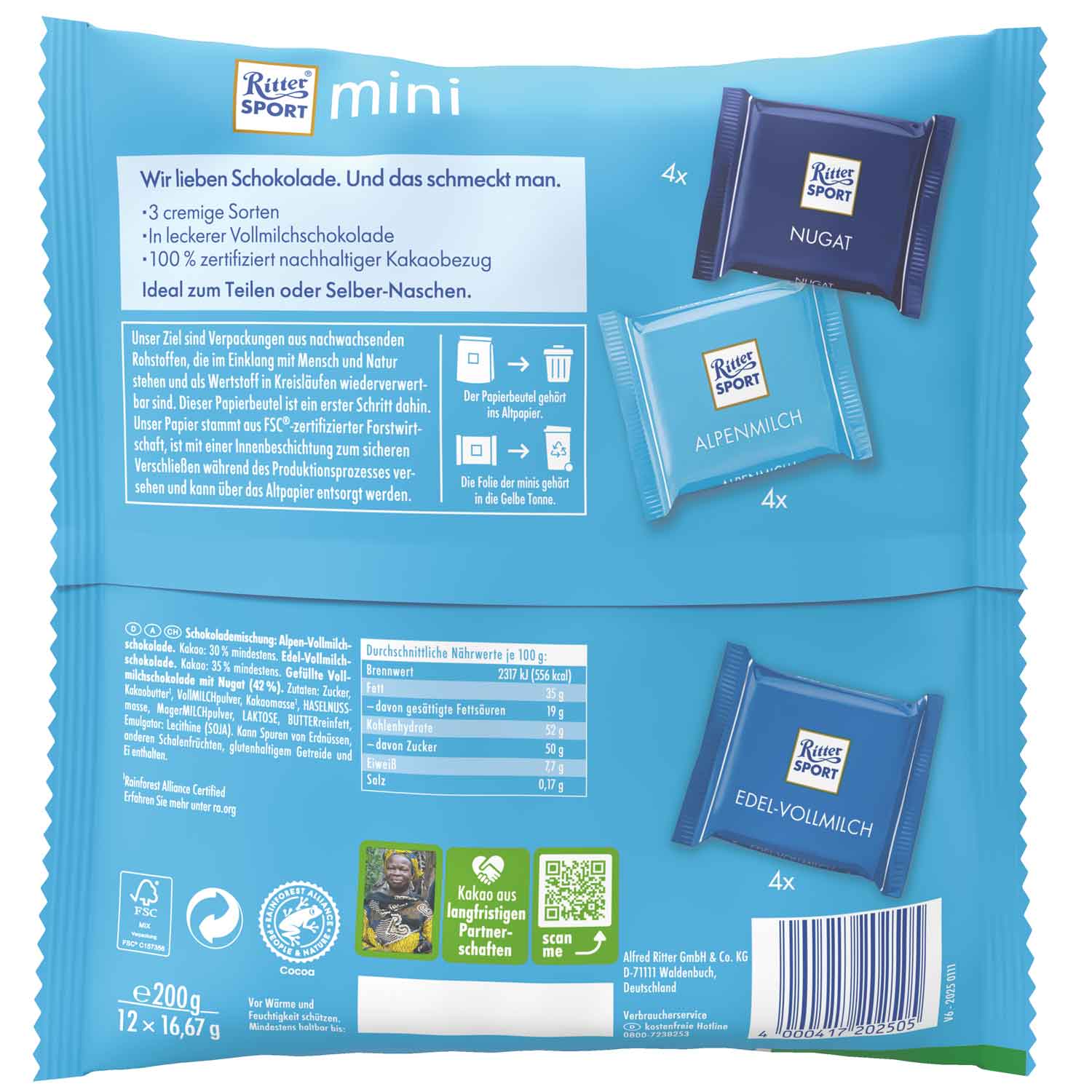 Ritter Sport mini Blaue Tüte 12er