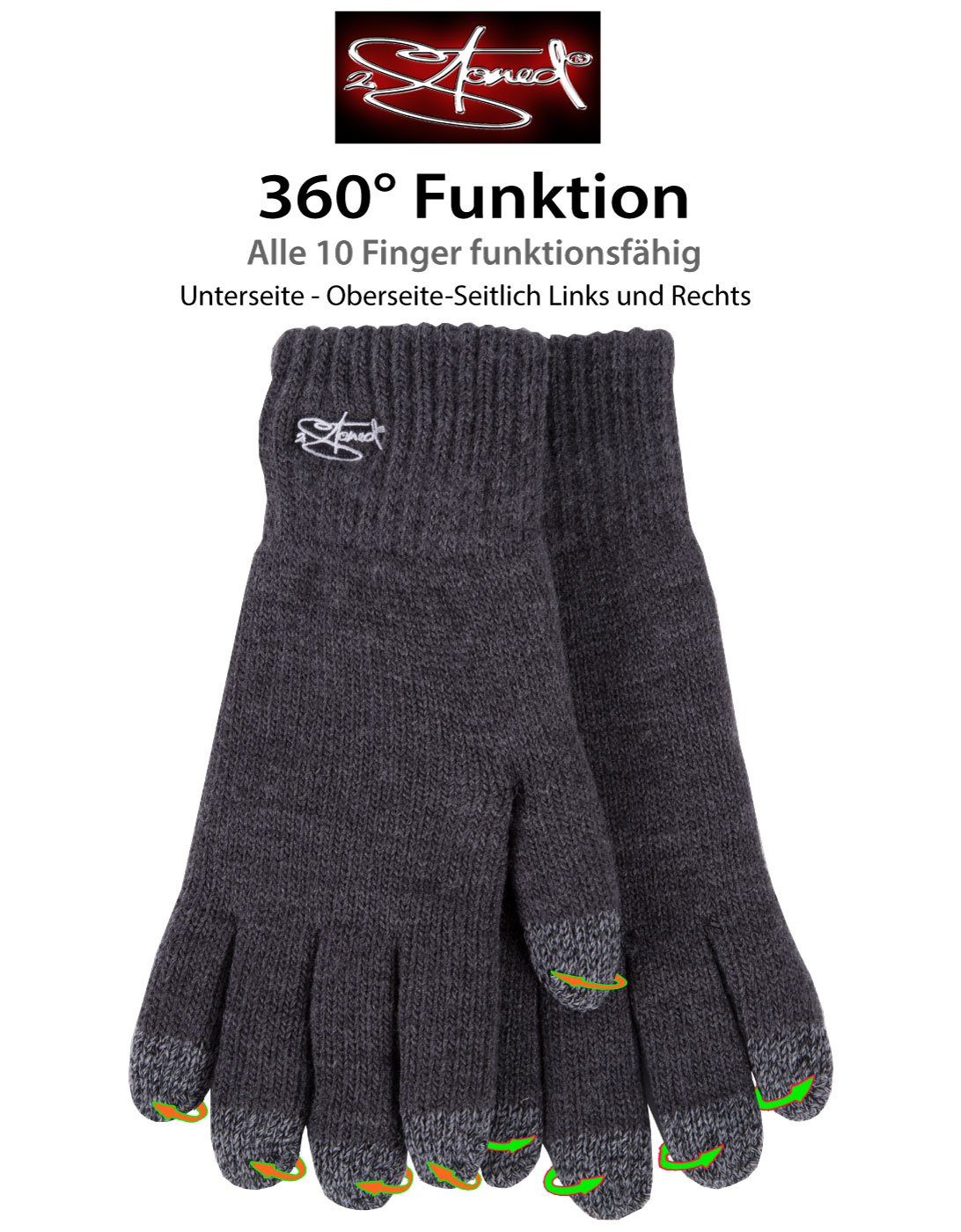 2Stoned Strickhandschuhe Handy Handschuhe Touch Damen Gefüttert in Anthrazit, Größe S (VPE, 1 Paar) für die Bedienung von Smartphones und Tablets