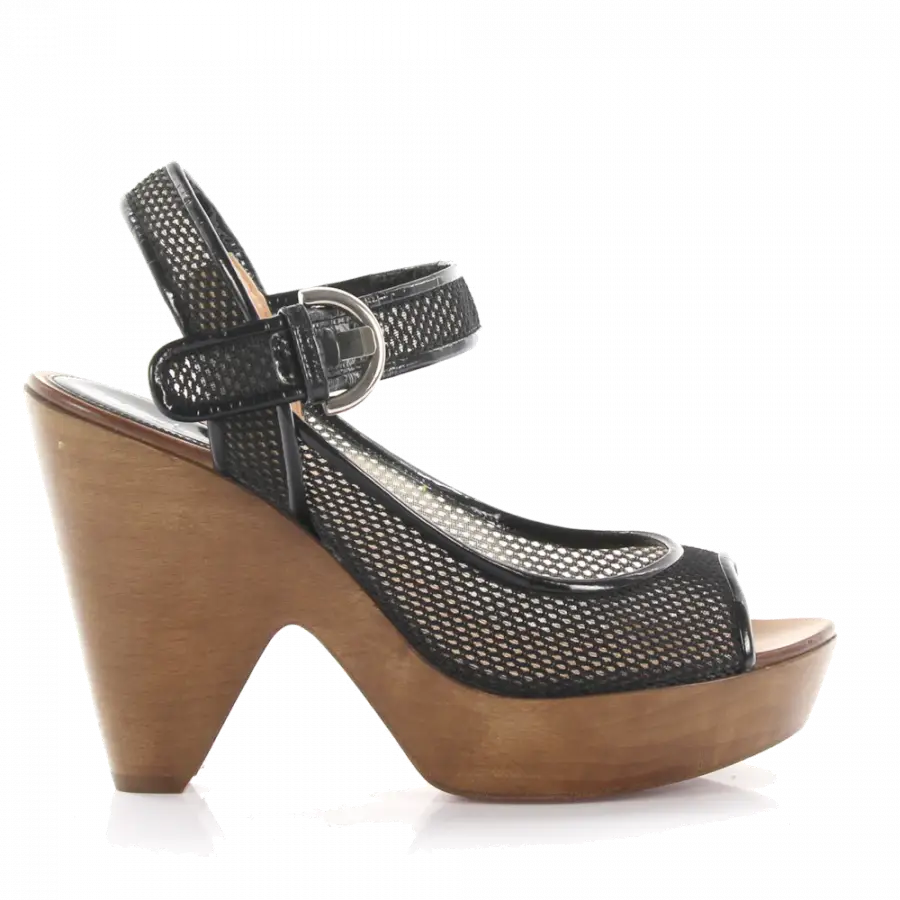 Sergio Rossi - Sandalen Plateau Riemchen Mesh schwarz - schwarz