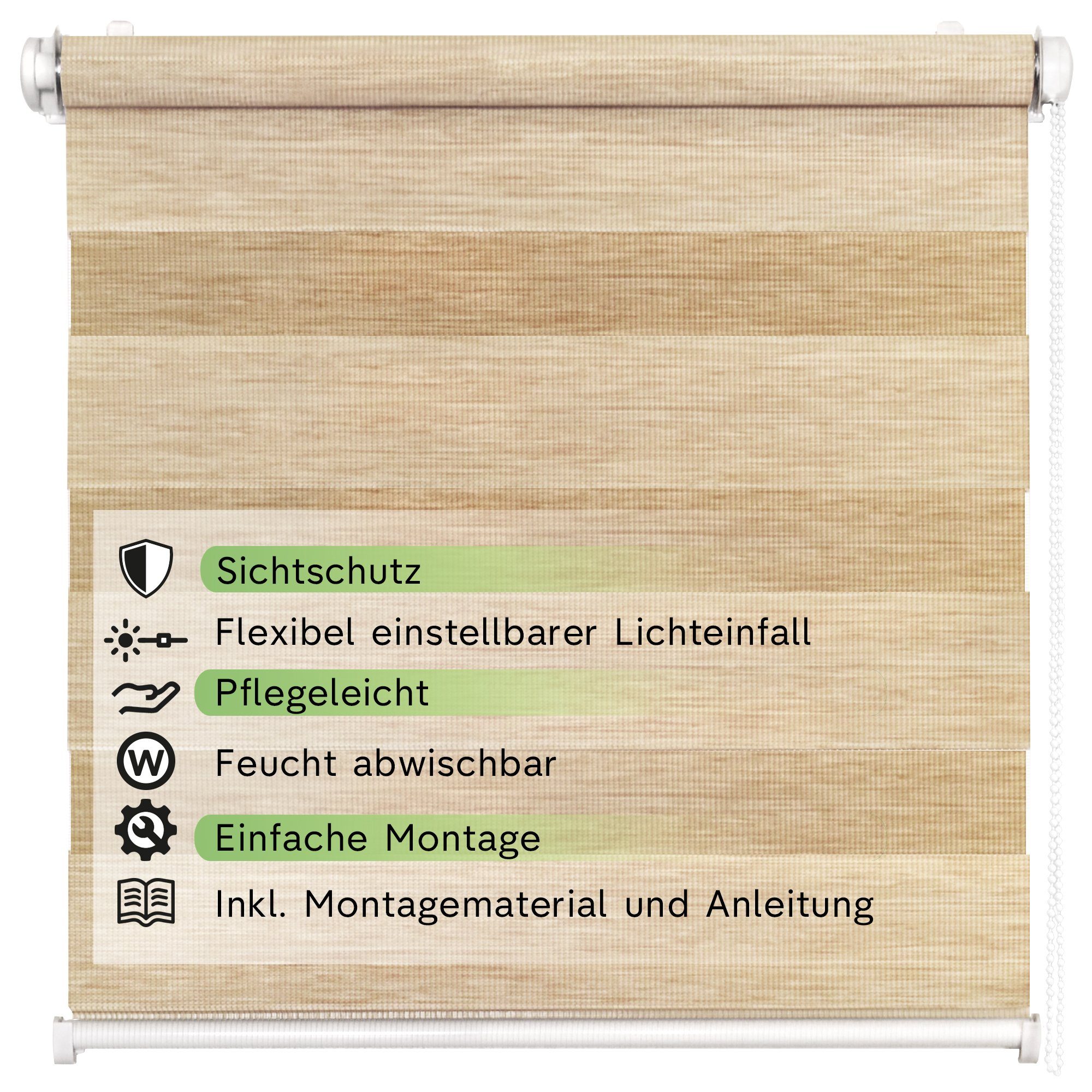 Doppelrollo Doppelrollo Natur, Rikmani, Klemm- oder Schraubmontage