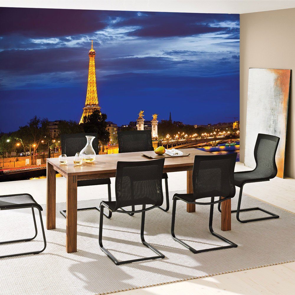 liwwing Fototapete Fototapete Paris Eifelturm Nacht Lightning Skyline Stadt Panorama no. 983, Skylines