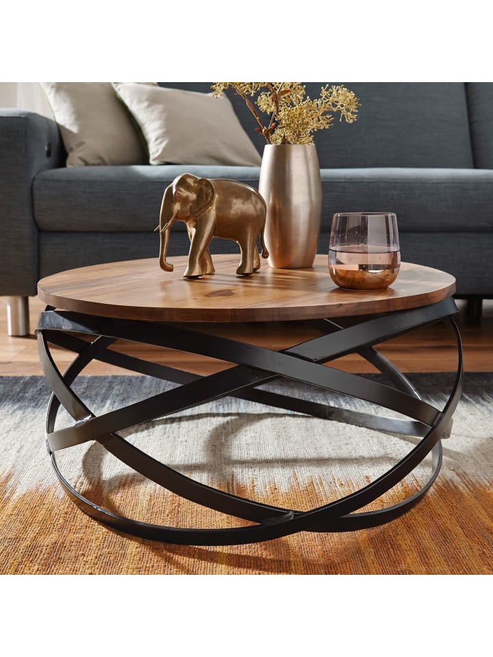 KADIMA DESIGN Couchtisch MANUR 60x30x60 cm Massivholz / Metall Sofatisch, günstig kaufen onesize