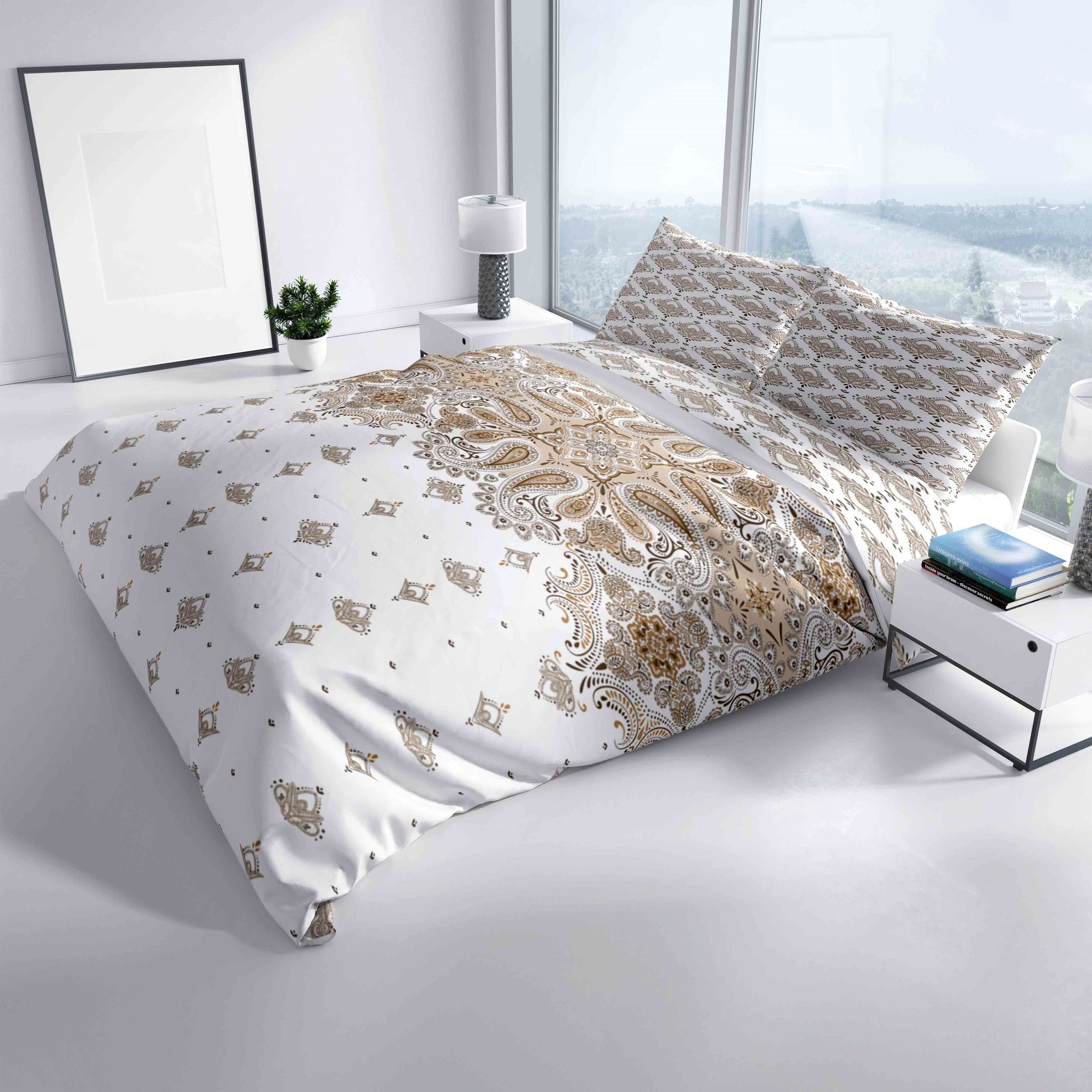 Bettwäsche Baumwolle 135x200, 155x220, 200x200 oder 200x220, Leonado Vicenti, Renforcé, 2 teilig, Blüten und Paisley Muster mit Reißverschluss