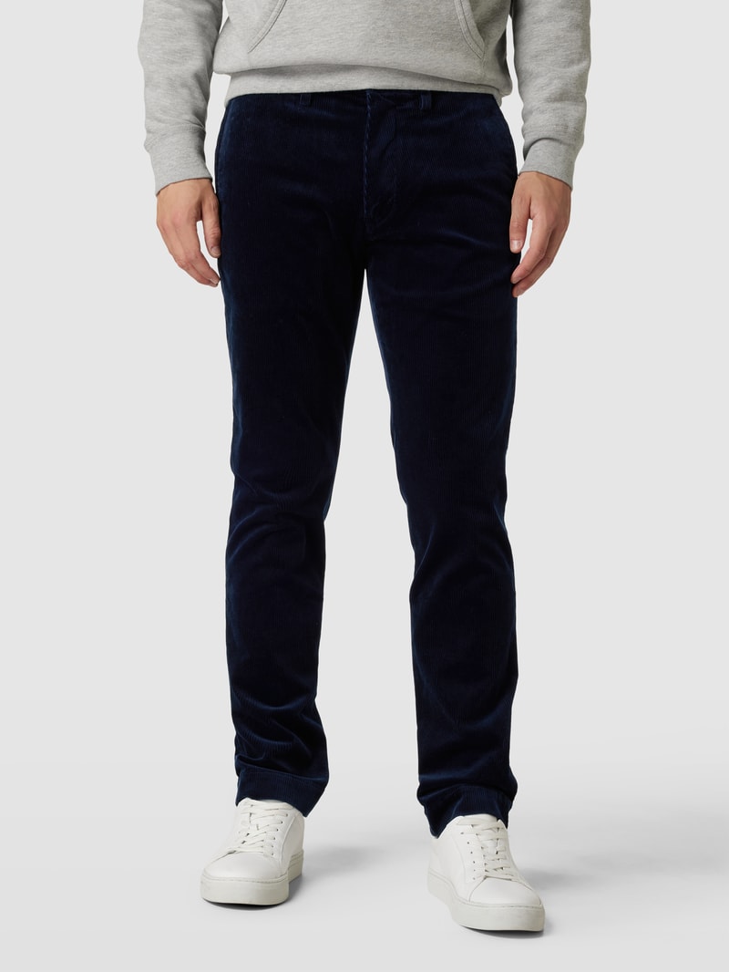 Slim Stretch Fit Cordhose mit Knopfverschluss Modell 'BEDFORD' in marineblau