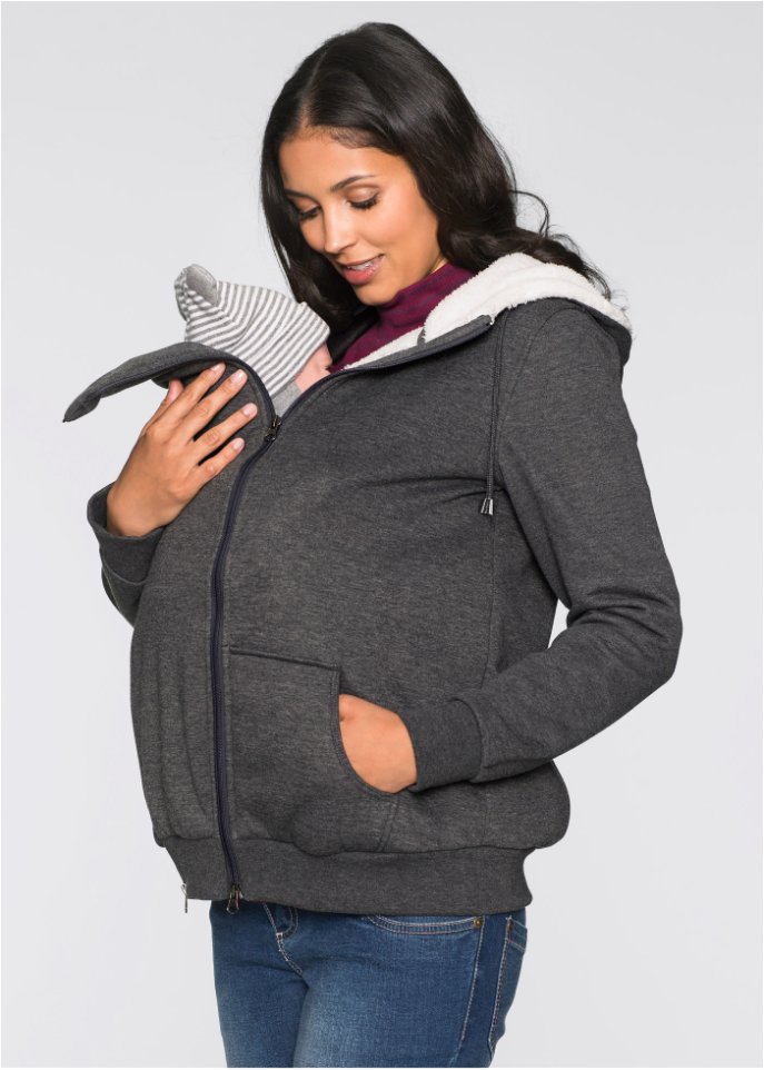 Umstands-Sweatjacke mit Baby-Einsatz und flauschiger Innenseite
