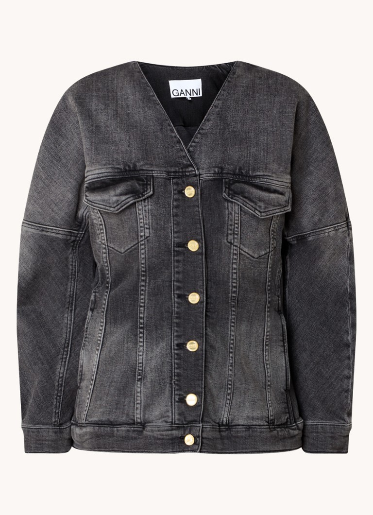 Jachetă Ganni din denim din bumbac organic cu buzunare la piept