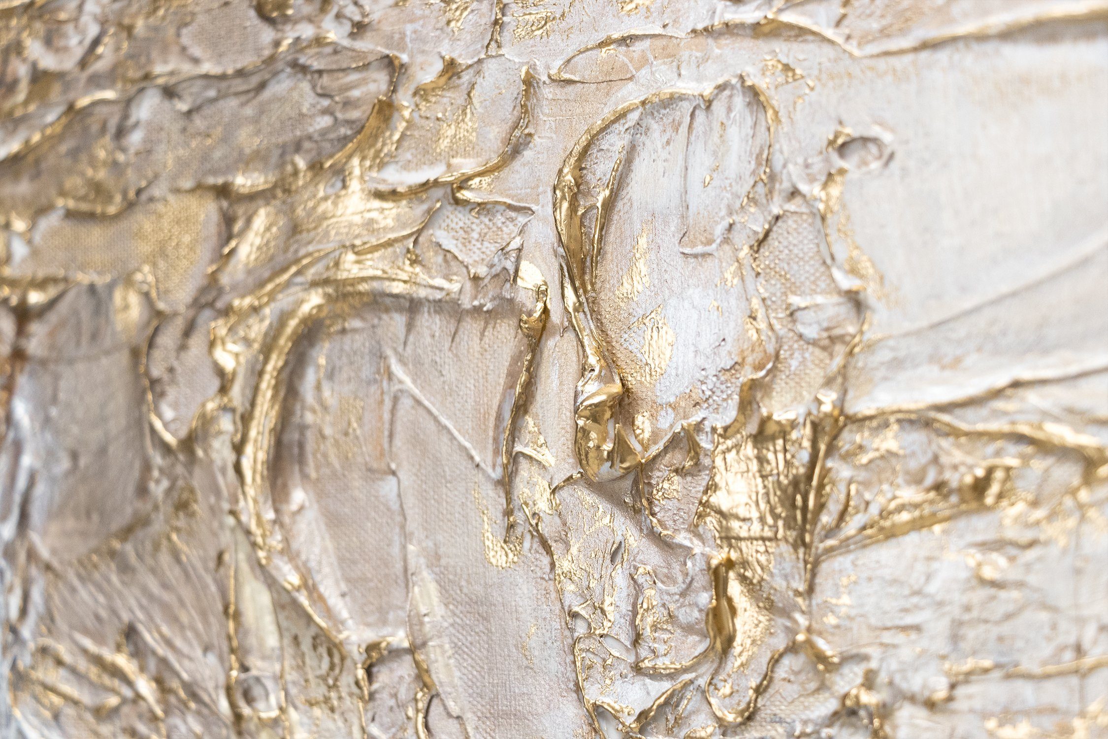 YS-Art Gemälde Klassik, Schwarz Weiß Gold auf Leinwand Bild Handgemalt Abstrakt mit Rahmen
