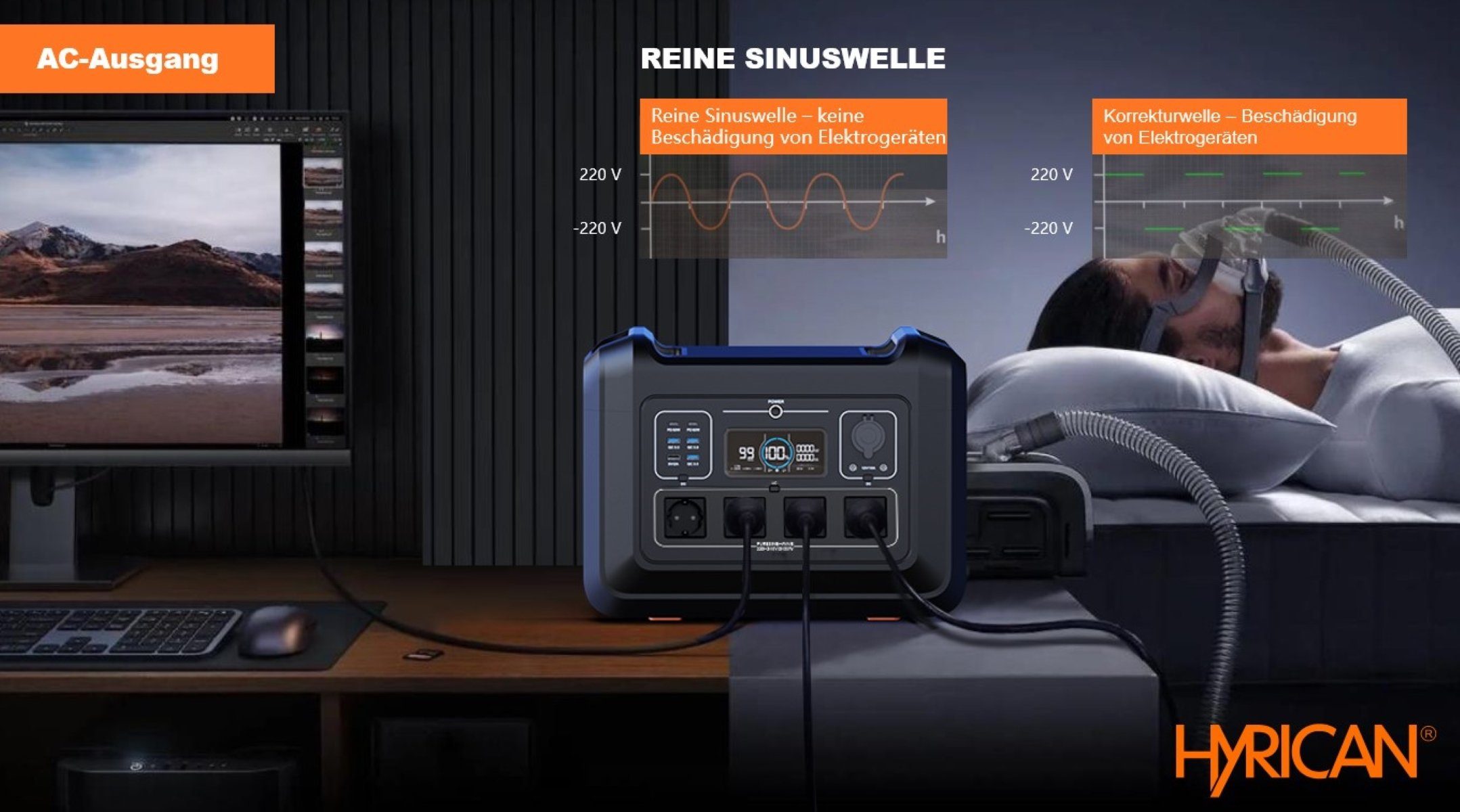 Hyrican UPP-2400, 2400 Watt, 2232 Wh, LiFePO4, tragbarer Akku/Batterie Powerstation 697500 mAh, mobiles Ladezentrum für Not-& Stromversorgung