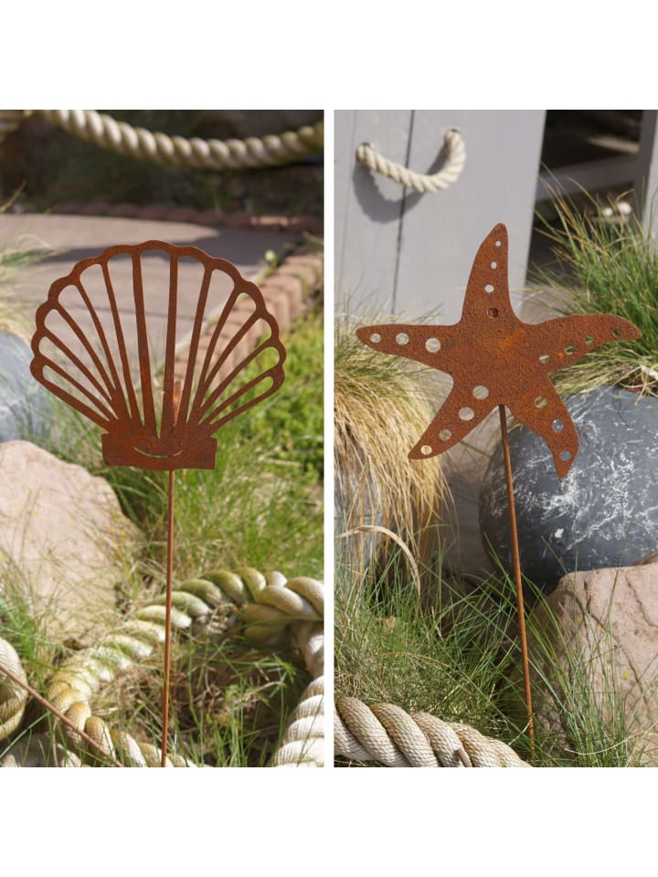 UNUS 6er Set Gartenstecker Rost Muscheln Fische Seestern in Braun günstig kaufen onesize