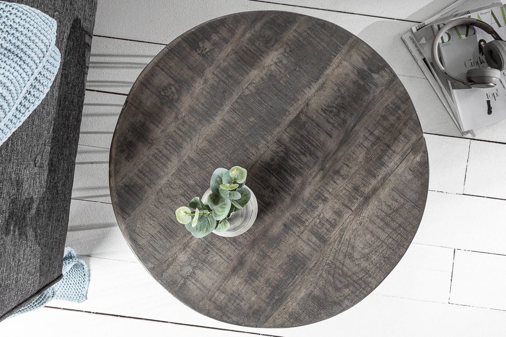 riess-ambiente Couchtisch FACTORY LOFT Ø60cm grau / schwarz (Einzelartikel, 1-St), Wohnzimmer · Mango-Massivholz · rund · Metall · handmade · Industrial