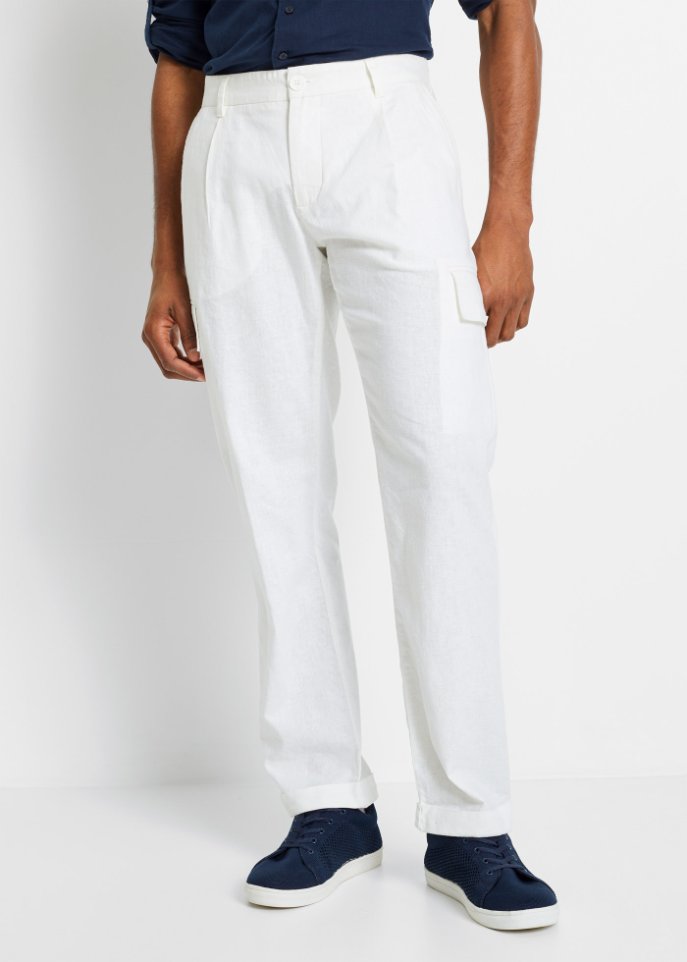 Regular Fit Cargohose mit Leinen, Straight