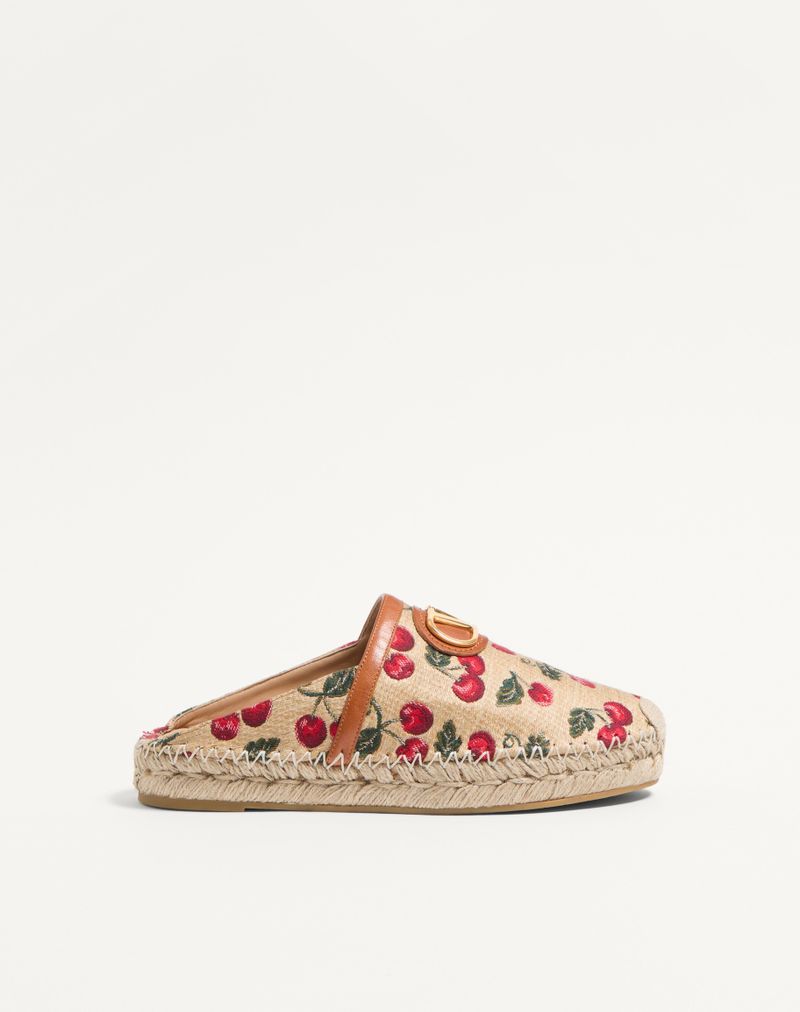 VLogo Signature Mule i Raffia Jacquard med Kirsebærmotiv 25 mm