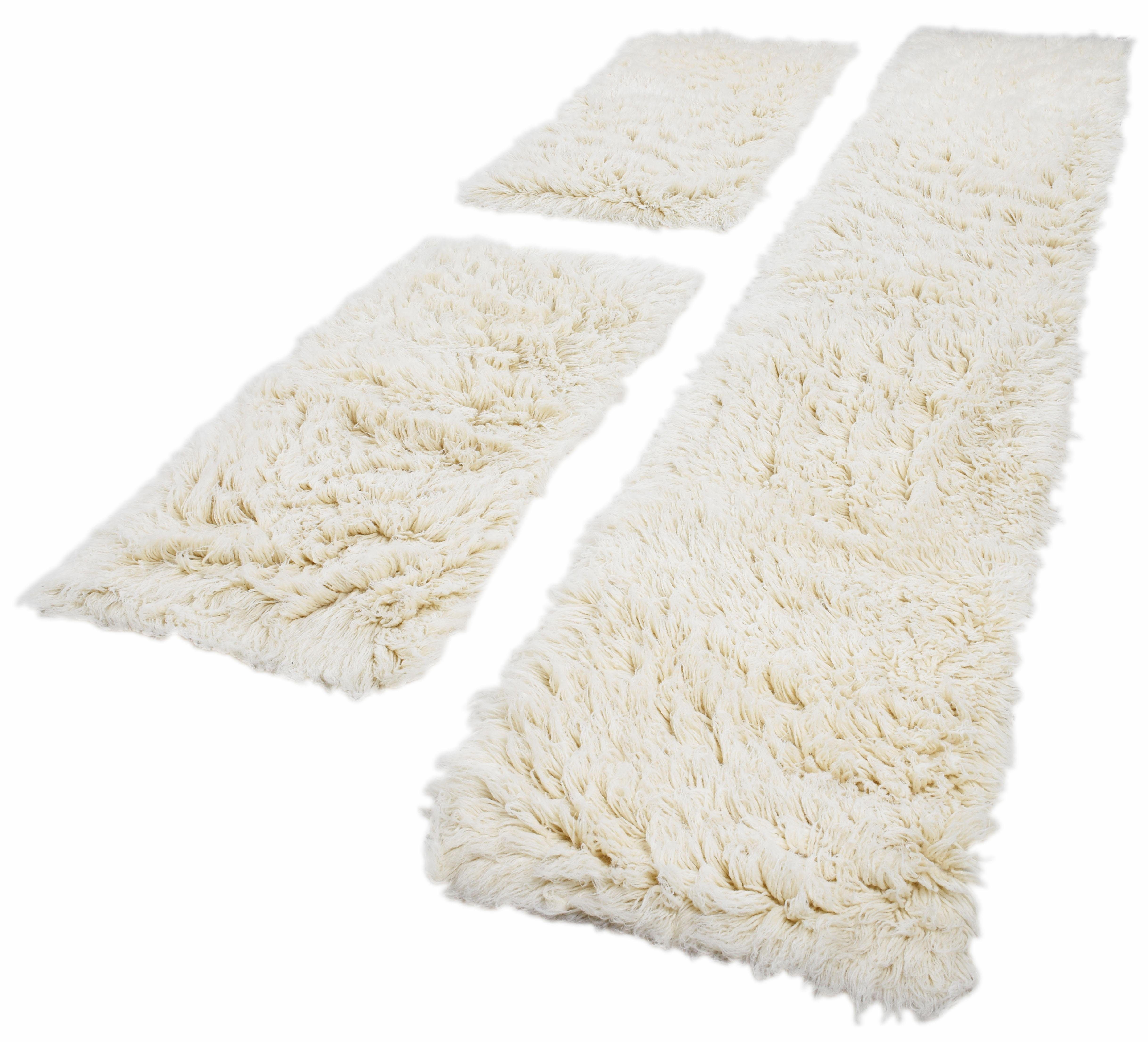 Bettumrandung Flokos 2 THEKO, Höhe 64 mm, Läufer-Set, Hochflor, Uni-Farben, reine Wolle, handgewebt
