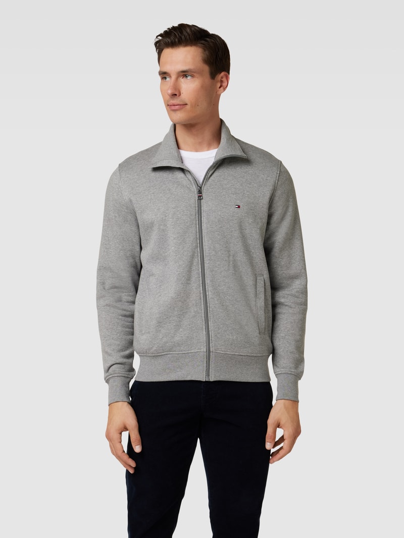 Sweatjacke mit Stehkragen Modell 'FLAG LOGO' in mittelgrau meliert