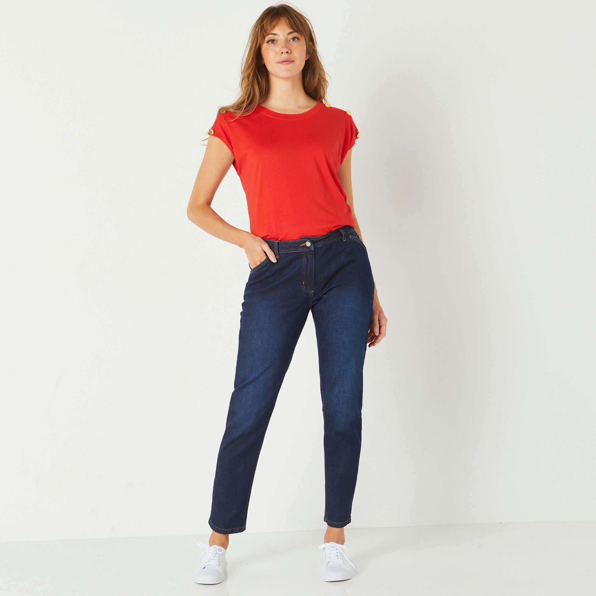 Pantalon mom, denim stretch