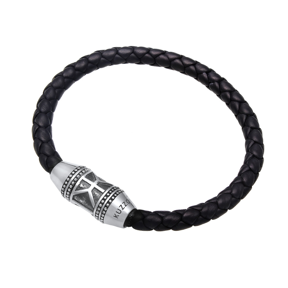 KUZZOI KUZZOI Bracelet Herren Leder Basic Magnet-Verschlu 925 Silber Bracelet