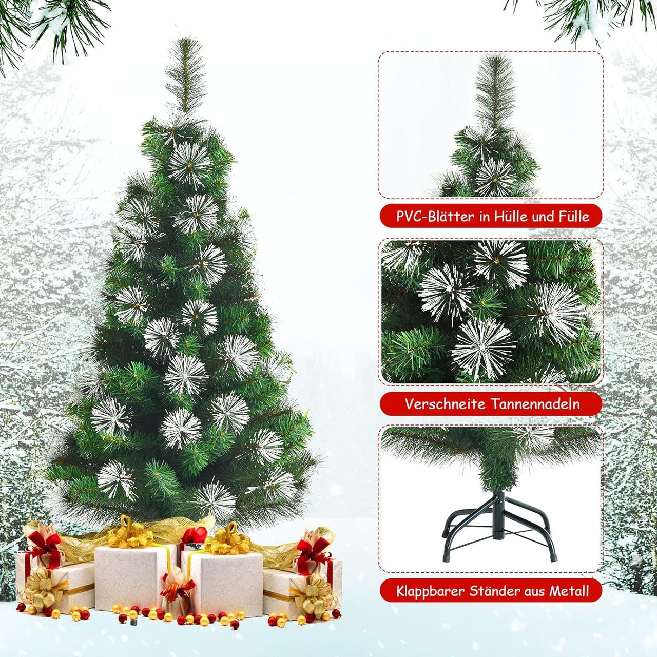 Costway 120cm Künstlicher Weihnachtsbaum mit Schnee