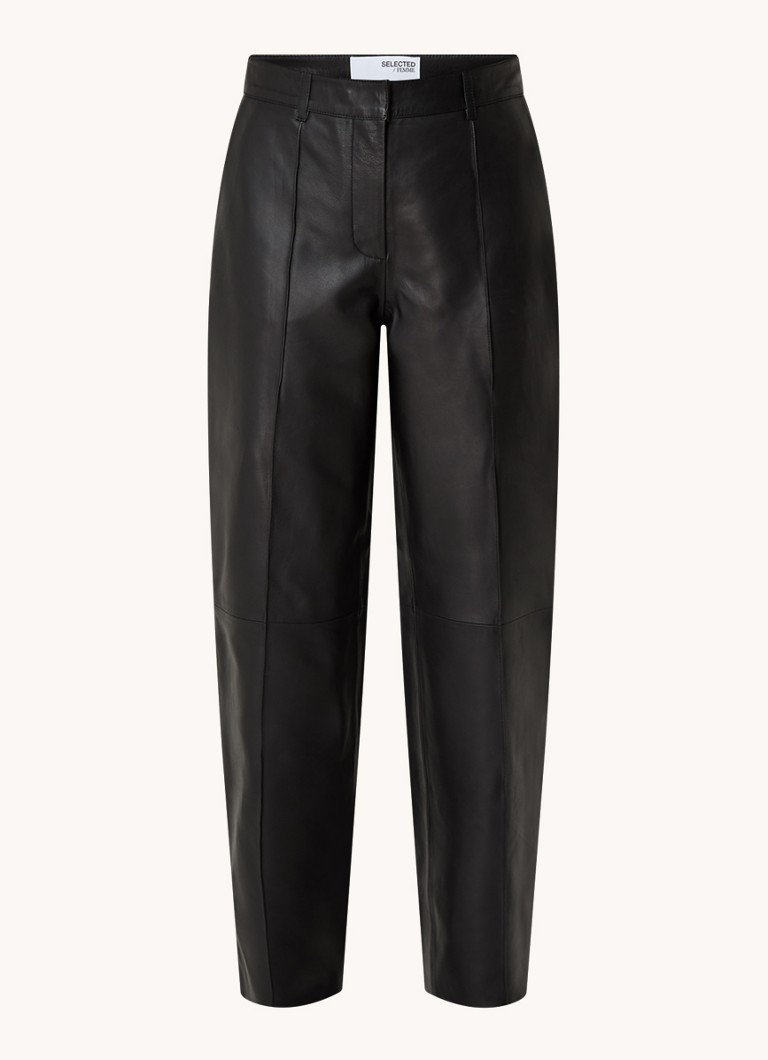 Selected Femme Annemai mid-waist loose-fit lambskin trousers