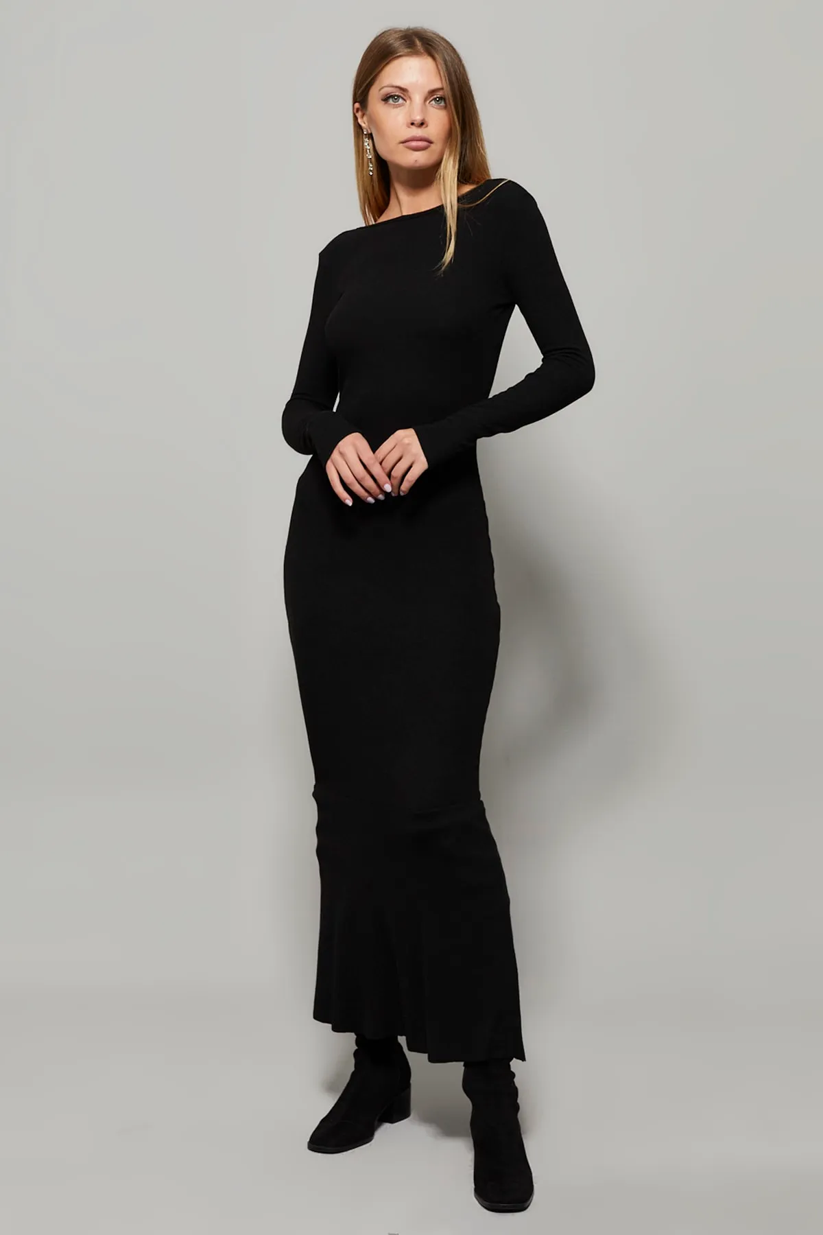 Cool & Sexy  Schwarzes Maxikleid mit U-Ausschnitt für Damen EY1129