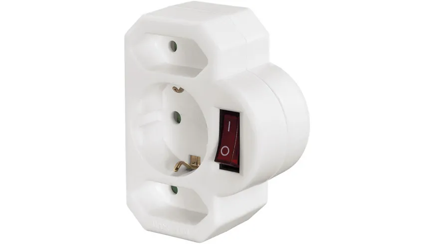 Hama Multistecker, 3-fach, 2 Euro/1 Schutzkontakt-Steckdose, Schalter, Weiß