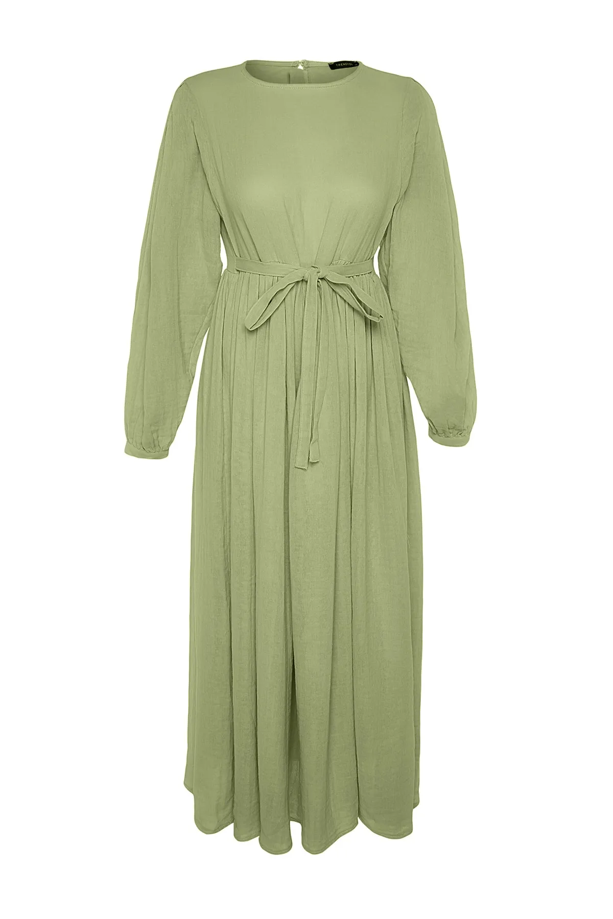 Trendyol Modest  Khakifarbenes, bequem geschnittenes, gefüttertes Musselin-Kleid aus 100 % gewebter Baumwolle mit Gürtel TCTSS23EB00048