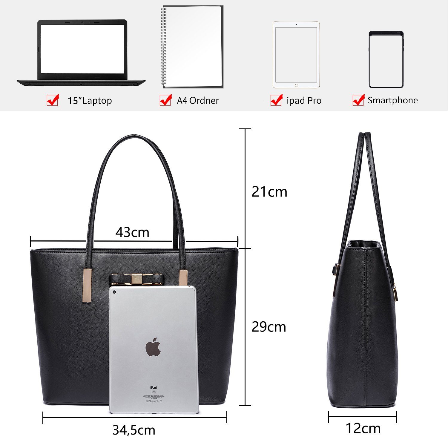 Vanessa & Melissa Shopper T01, Damen Handtasche, vielseitige Schultertasche große Tasche schwarz