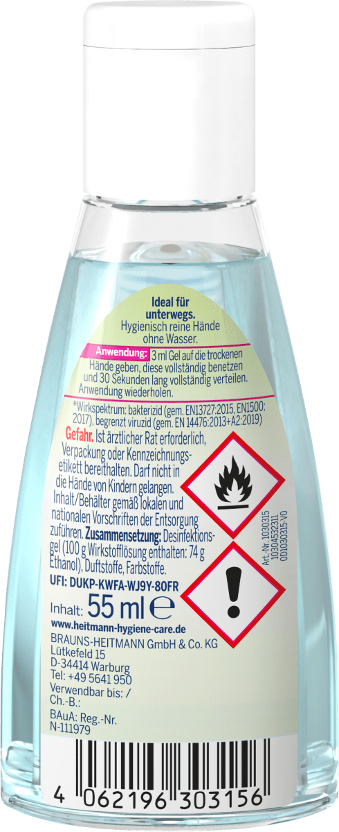 Handdesinfektionsgel Minze Bergamotte, Reisegröße, 55 ml