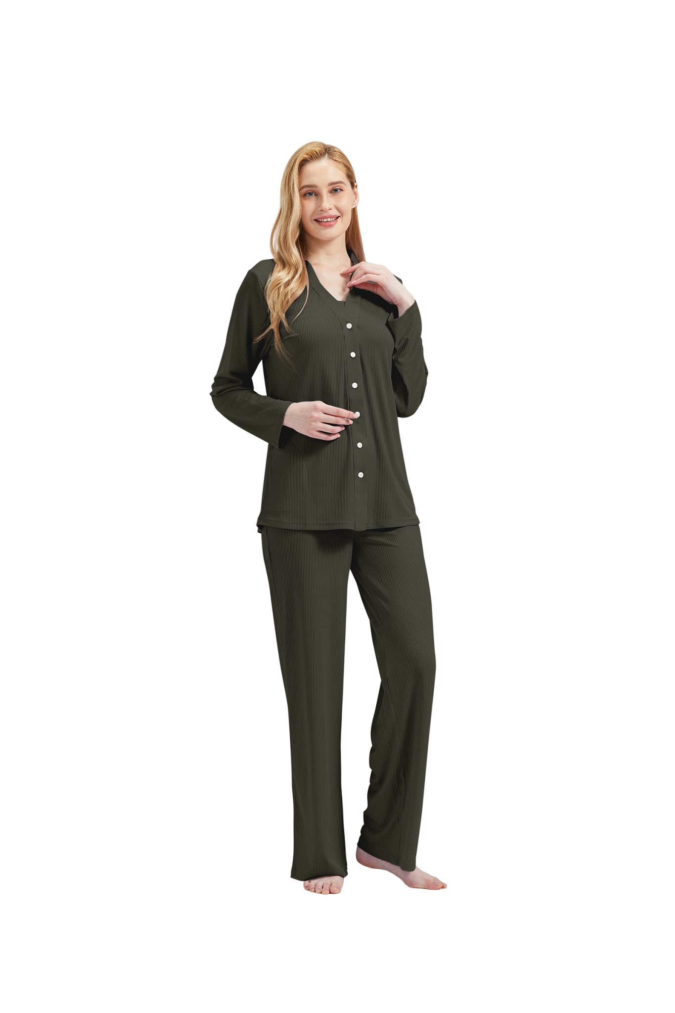 RAIKOU Schlafanzug Damen Pyjama-Set Damenwäsche V-Ausschnitt (Set, 3 tlg) incl.Jacket Top Hose