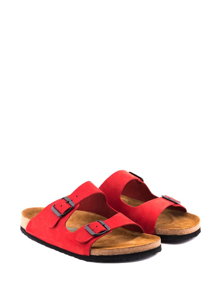 Comfortfusse Leder-Pantoletten in Rot günstig kaufen