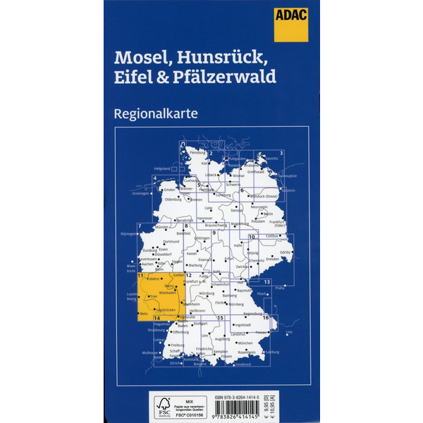 ADAC Regionalkarte Blatt 11 Mosel, Eifel, Hunsrück, Pfälzer Wald 1:150 000 - Straßenkarte
