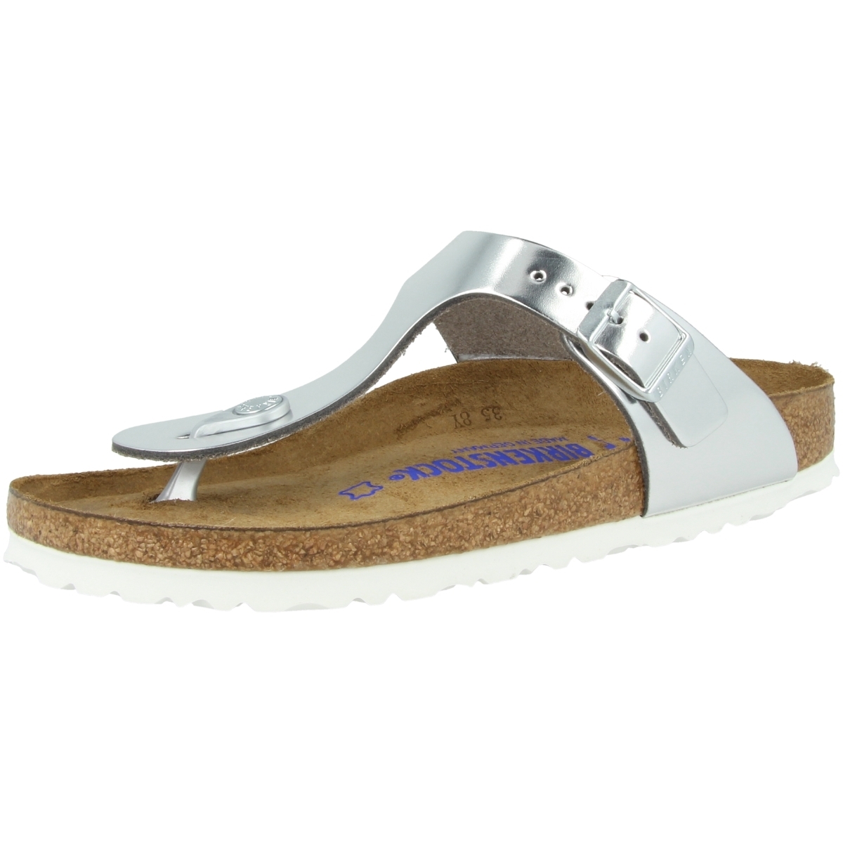 Birkenstock Gizeh SFB Glattleder Weichbettung Schmal Zehensandale silber