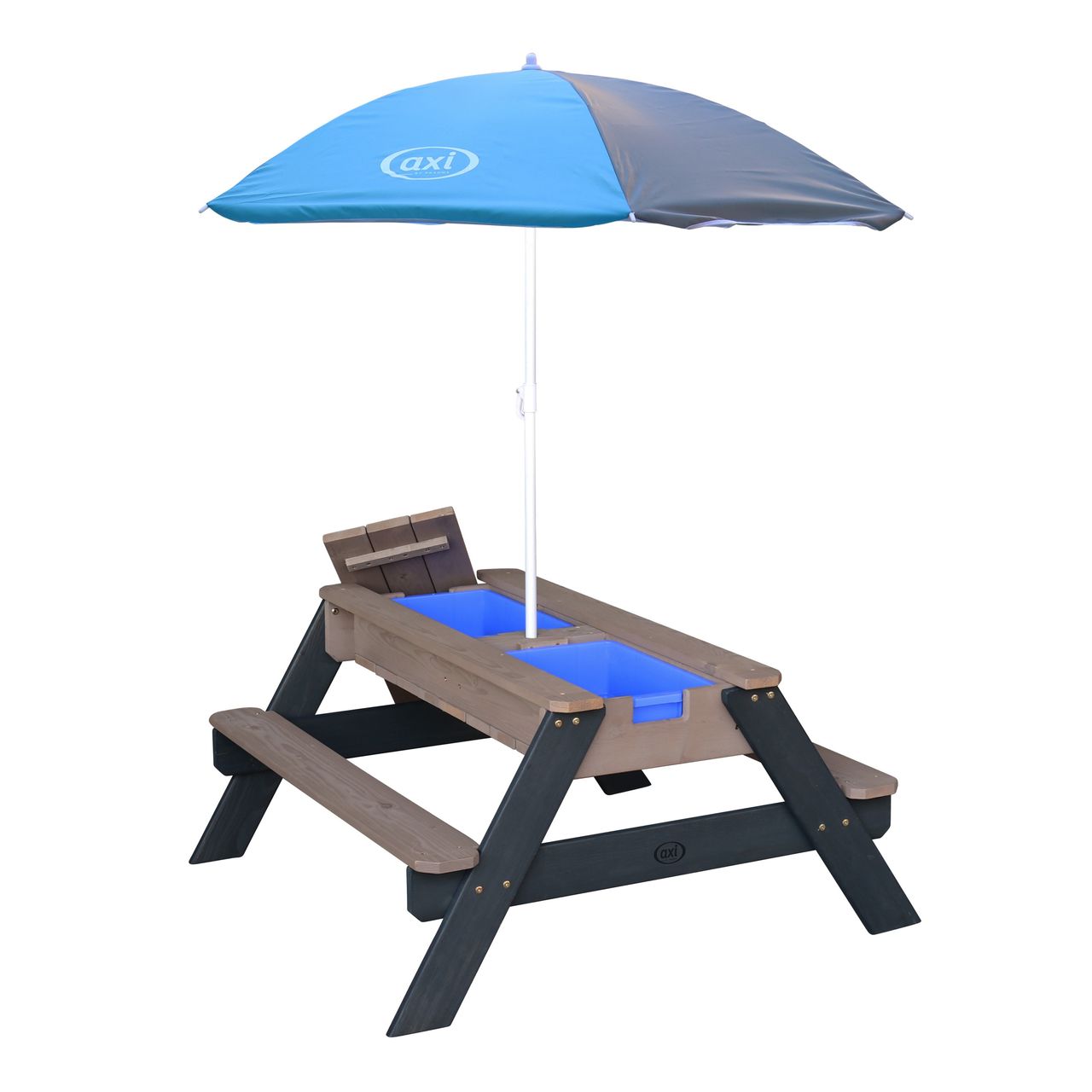 AXI Nick Sand & Wasser Picknicktisch Anthrazit/grau - Sonnenschirm Grau/blau