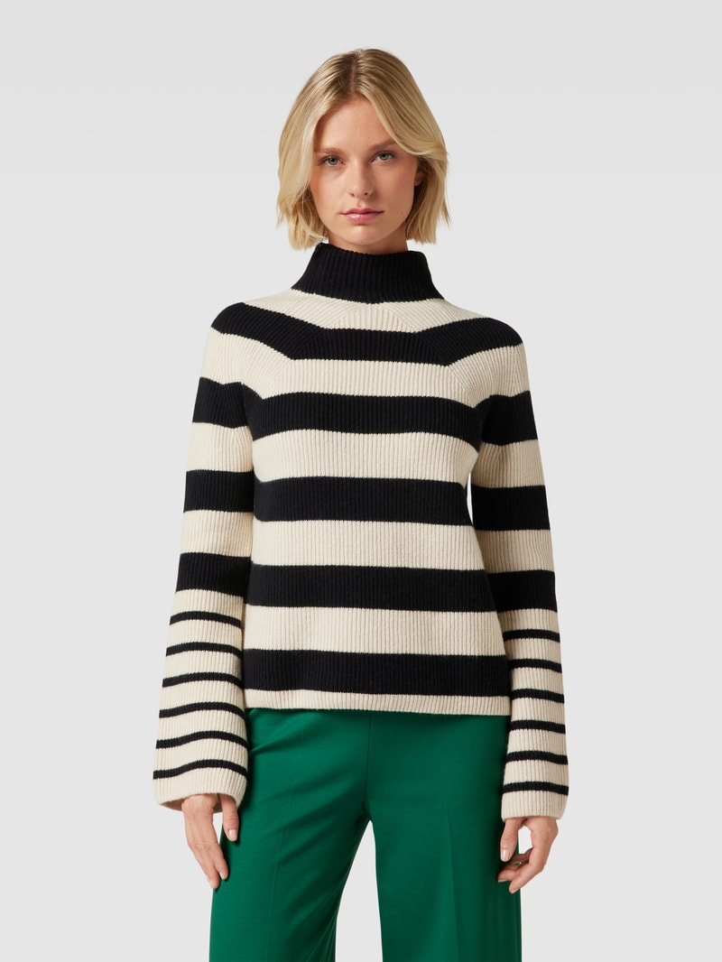 Rollkragenpullover mit Blockstreifen in schwarz