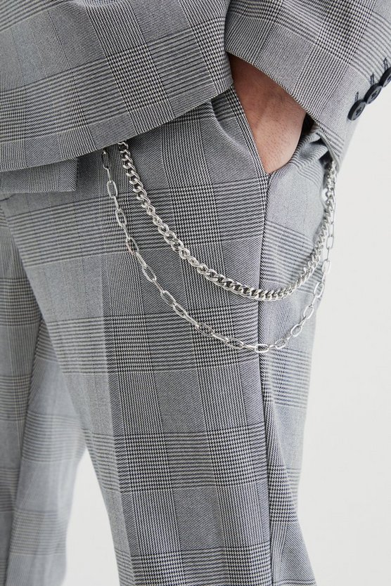 Karierte Skinny Schlaghose mit Kette