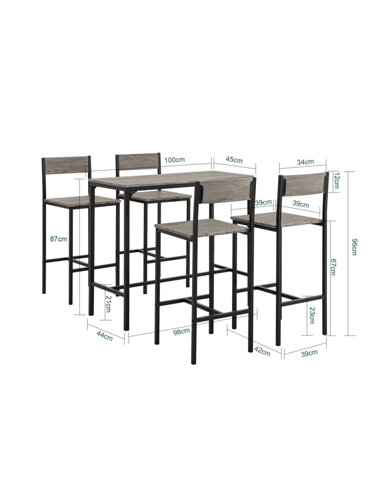 SoBuy Bartisch in Natur und Schwarz - Tisch(B)100 x (H)87 x (T)45cm/Hocker(B)39 x (H)95 x (T)41cm günstig kaufen onesize