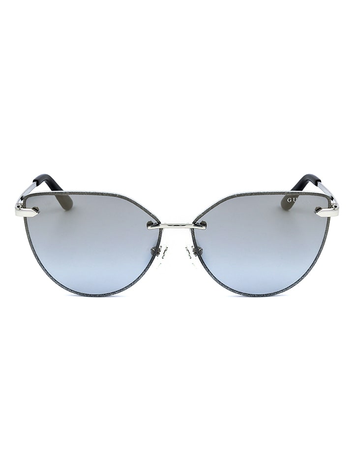 Guess Damen-Sonnenbrille in Schwarz-Silber/ Hellblau günstig kaufen 58