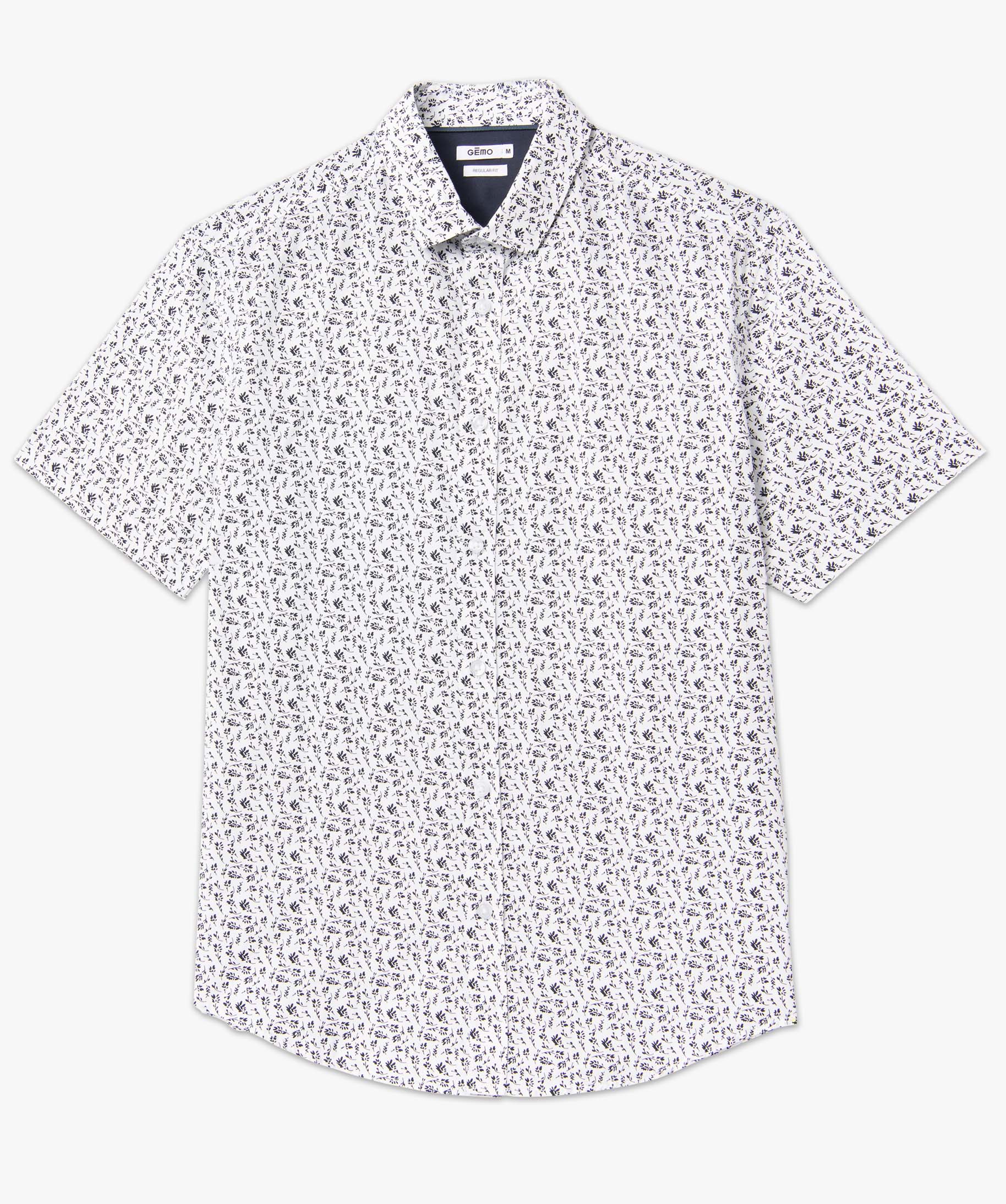 Chemise homme manches courtes coupe droite à motif fleuri blanc | GEMO